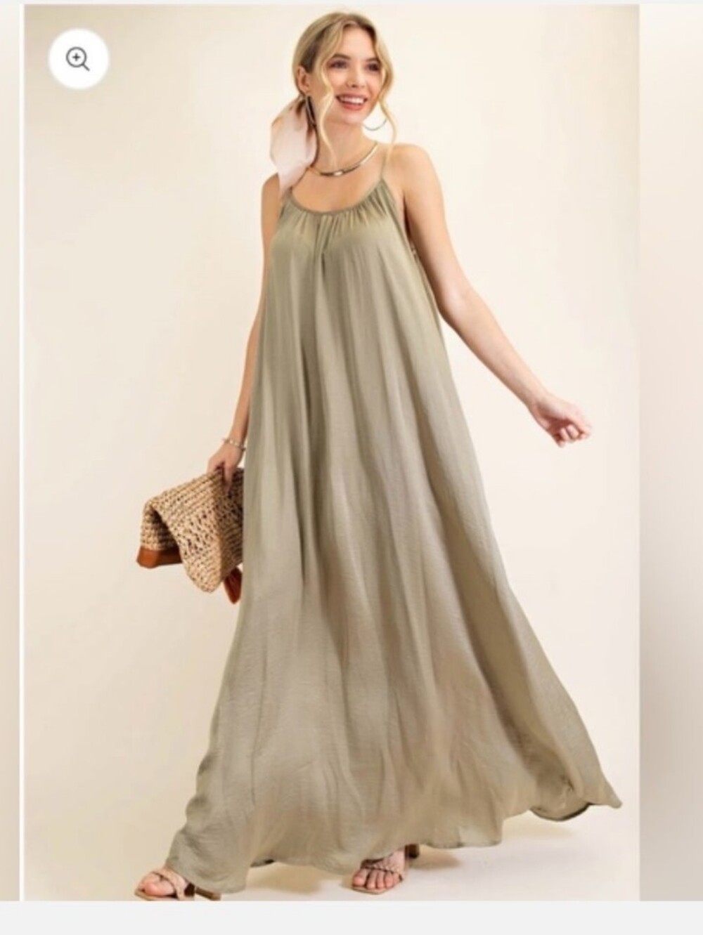 Kori Olive Maxi Dress with Spaghetti Straps Size M